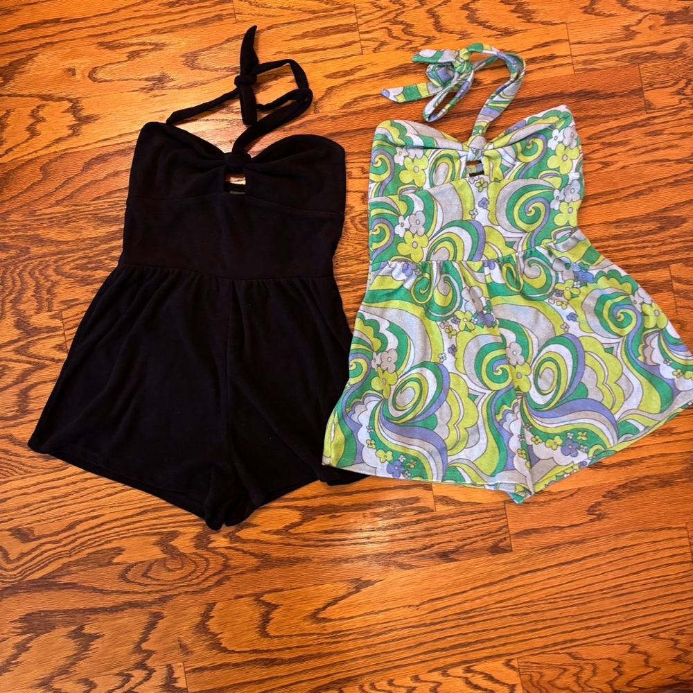 Lot of 2 Wild Fable Halter Rompers Size XS Groovy Green and Solid Black